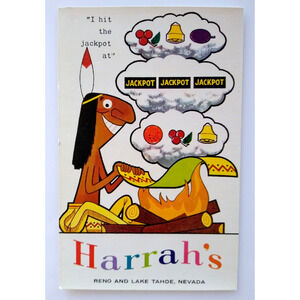 Harrahs Club Casino Postcard Chief Jackpot Smoke Signals Reno Lake Tahoe Nevada